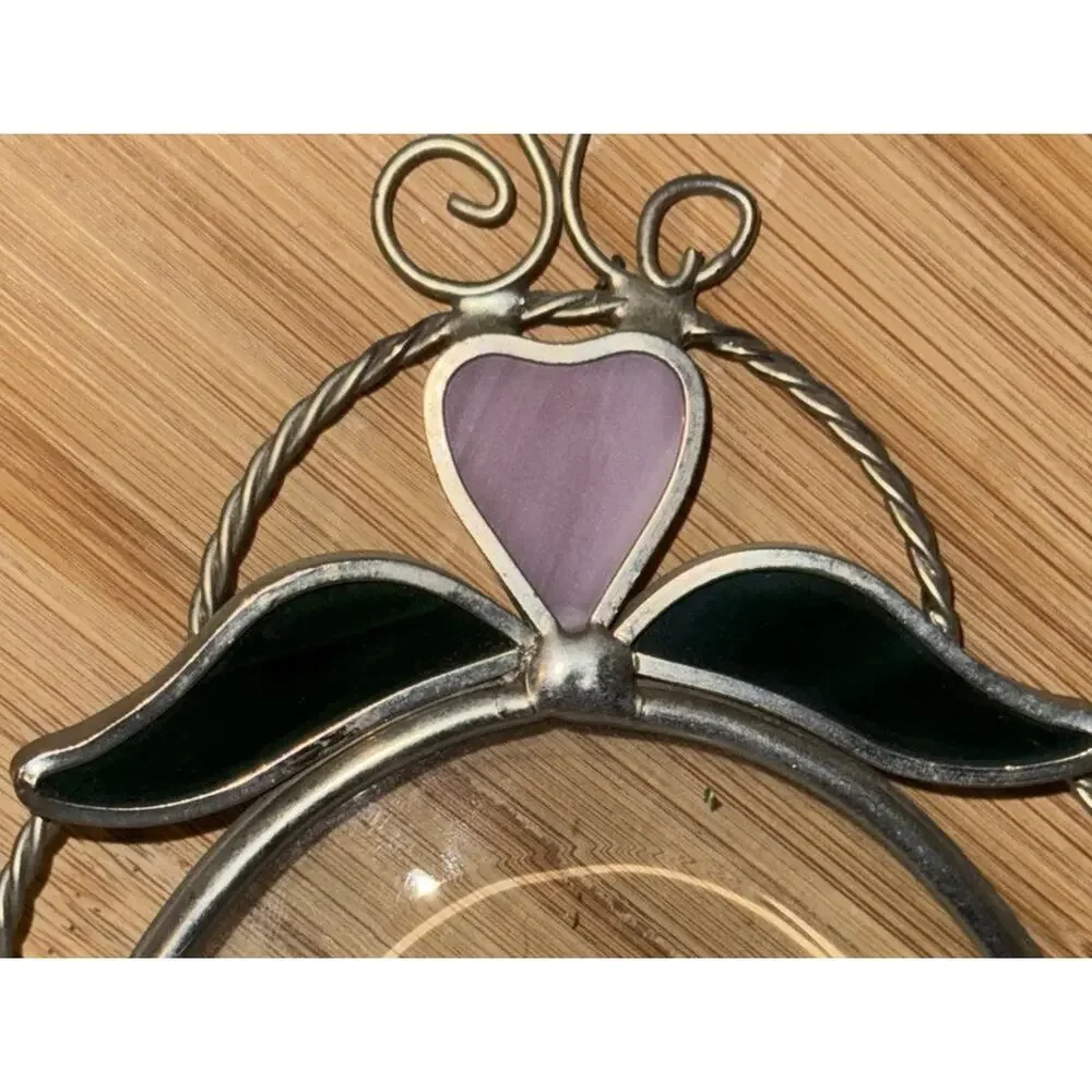 Stained Leaded Glass Hanging Window Panel Angel 9x6” Suncatcher Silver Lead